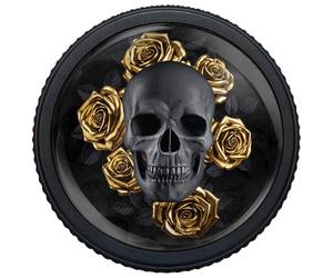 Lot de 4 boutons d'armoire de cuisine ronds en aluminium noir mat moletés à trou unique gothique avec roses dorées