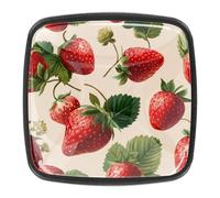 Lot de 4 boutons d'armoire de cuisine sans couture en forme de fraise sur fond coloré, boutons de tiroir de commode avec vis pour meubles de maison