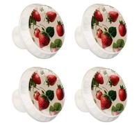 Lot de 4 boutons d'armoire de cuisine sans couture en forme de fraise sur fond coloré, boutons décoratifs pour tiroir et commode avec vis pour meubles de maison