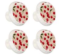 Lot de 4 boutons d'armoire de cuisine sans couture rouge cerise sur fond clair, boutons décoratifs pour tiroir de commode avec vis pour meubles de maison