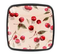 Lot de 4 boutons d'armoire de cuisine sans couture rouge cerise sur fond coloré, boutons de tiroir de commode avec vis pour meubles de maison