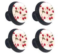 Lot de 4 boutons d'armoire de cuisine sans couture rouge cerise sur fond coloré, boutons décoratifs pour tiroir de commode avec vis, poignées pour meubles de maison