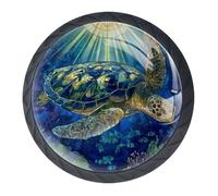 Lot de 4 boutons d'armoire et de tiroirs en verre teinté pour cuisine, salon, salle de bain, meubles de placard modernes en forme de tortue