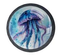 Lot de 4 boutons d'armoire ronds en forme de méduse artistique, 35 mm, noires, poignées de porte d'armoire, poignées de porte et poignées pour décoration d'intérieur, placard, armoire