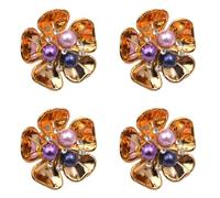 Lot de 4 boutons de manchette en forme de fleur avec perles et strass pour chemise, veste, robe, décoration de boutons, taille unique, Comme décrit, Comme décrit.