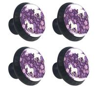 Lot de 4 boutons de placard de cuisine décoratifs avec crinière et queue violettes avec vis pour meubles de maison