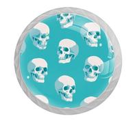 Lot de 4 boutons de placard décoratifs pour commode, placard, armoire, cuisine, motif crânes vert menthe (blanc)