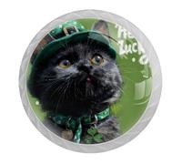 Lot de 4 boutons de placard ronds en forme de chat porte-bonheur avec 2 tailles de vis, 35 mm, pour tiroirs de cuisine et commode, bureau, armoire de salle de bain