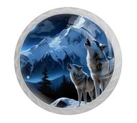 Lot de 4 boutons de placard ronds en forme de loup et lune avec 2 tailles de vis, 35 mm, pour tiroirs de cuisine et commode, salle de bain, bureau