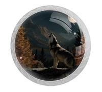 Lot de 4 boutons de placard ronds en forme de loup et lune avec 2 tailles de vis, 35 mm, pour tiroirs de cuisine et commode, bureau, salle de bain