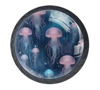 Lot de 4 boutons de placard ronds en forme de méduse avec 2 tailles de vis, 35 mm, pour tiroirs de cuisine et commode, armoire de salle de bain, bureau