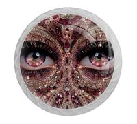 Lot de 4 boutons de placard ronds en pierre précieuse à œil rouge avec 2 tailles de vis, 35 mm, pour tiroirs de cuisine et commode, armoire de salle de bain, bureau