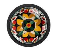 Lot de 4 boutons de porte d'armoire géométriques mandalas ronds de 35 mm pour armoire, tiroir, armoire, meubles