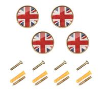 Lot de 4 boutons de porte d'armoire, motif drapeau du Royaume-Uni, style grunge, poignées de tiroir pour armoire 3,2 cm
