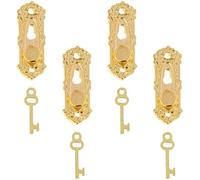 Lot de 4 boutons de porte miniatures dorés 1/12 et clés pour maison de poupée, décoration de maison de poupée, accessoires de maison de poupée