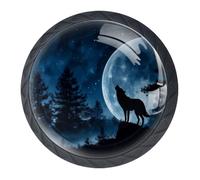 Lot de 4 boutons de porte ronds en forme de loup et lune de 35 mm pour portes d'armoires de cuisine, meubles de cuisine, avec 2 tailles de vis