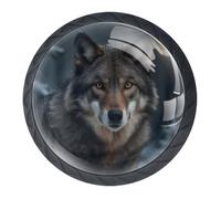 Lot de 4 boutons de porte ronds noirs en forme de loup et lune de 35 mm pour porte d'armoire de cuisine, meubles de cuisine, avec 2 tailles de vis