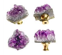 Lot de 4 Boutons de Portes Naturel Boutons d'améthyste, Tiroir de Poignée Placards Boutons en cristal le Cabinet Pierre Tire Poignées pour Armoire Tiroir Commode Bureau à Domicile Bricolage Avec Vis