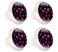 Lot de 4 boutons de tiroir à motif boules oculaires sans couture sur fond violet 35 mm Base blanche Boutons de commode, poignées de placard pour cuisine, chambre à coucher, placard