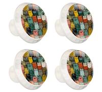 Lot de 4 boutons de tiroir avec fond sans couture en forme de chat mignon - Base blanche de 35 mm - Boutons de commode - Poignées de placard pour cuisine, chambre à coucher, placard