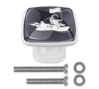 Lot de 4 boutons de tiroir carrés 30 mm avec motif astronaute de l'espace pour placard, armoire, commode, porte, meubles, décoration d'intérieur