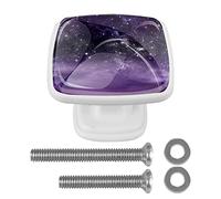 Lot de 4 boutons de tiroir carrés de 30 mm avec motifs galaxie violets pour placard, armoire, commode, porte, meubles de décoration d'intérieur