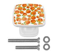 Lot de 4 boutons de tiroir carrés orange imprimés sans couture de 30 mm pour placard, armoire, commode, porte, meubles de décoration d'intérieur