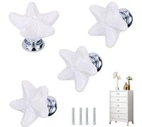 Lot de 4 boutons de tiroir en céramique en forme d'étoile de mer pour armoire, commode, armoire, placard (blanc)