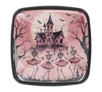 Lot de 4 boutons de tiroir en forme de château avec tête de mort rose pour armoires, cuisine, meubles