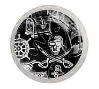 Lot de 4 boutons de tiroir en forme de pirate dessinés à la main pour placard de cuisine, chambre à coucher, commode, salle de bain
