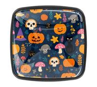 Lot de 4 boutons de tiroir mignons et sans couture pour fond de fête d'Halloween - Base noire - 30 mm - Boutons de commode, de placard, de porte d'armoire, poignées pour cuisine, chambre à coucher