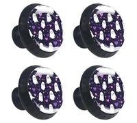 Lot de 4 boutons de tiroir mignons et sans couture pour Halloween, fond violet, 35 mm, base noire, boutons de commode, poignées de placard pour cuisine, chambre à coucher, placard