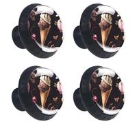 Lot de 4 boutons de tiroir sans couture avec base noire - 35 mm - Motif chocolat et dessert - Pour cuisine, chambre à coucher, placard