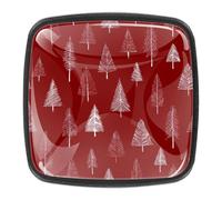 Lot de 4 boutons de tiroir sans couture en forme de sapin de Noël fond rouge 30 mm Base noire Boutons de commode, poignées de placard pour cuisine, chambre à coucher, placard