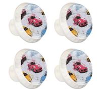Lot de 4 boutons de tiroir sans couture en forme de voitures de sport avec fond brillant de 35 mm, base blanche, boutons de commode, poignées de placard pour cuisine, chambre à coucher, placard