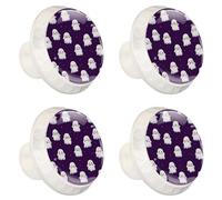 Lot de 4 boutons de tiroir sans couture pour Halloween, fond violet, 35 mm, base blanche, boutons de commode, poignées de placard pour cuisine, chambre à coucher, placard