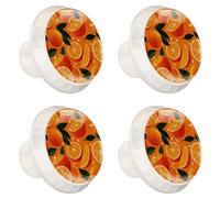 Lot de 4 boutons de tiroir sans couture sur fond orange fruits agrumes 35 mm Base blanche Boutons de commode, poignées de placard pour cuisine, chambre à coucher, placard