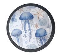 Lot de 4 boutons décoratifs pour armoire de cuisine, commode, tiroir, tiroir, tiroir, commode, placard, méduse et étoile de mer