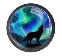 Lot de 4 boutons et poignées de placard en forme de loup - 35 mm - Noir - Poignée ronde pour quincaillerie de meubles d'armoire - Deux tailles de vis incluses