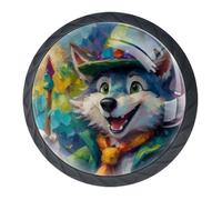 Lot de 4 boutons et poignées de placard en forme de loup de Noël - 35 mm - Noir - Poignée ronde pour armoire et meubles - Deux tailles de vis incluses