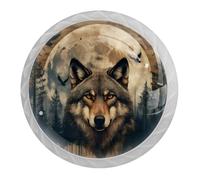 Lot de 4 boutons et poignées de placard en forme de loup et lune - 35 mm - Poignée ronde blanche pour armoire - Deux tailles de vis incluses