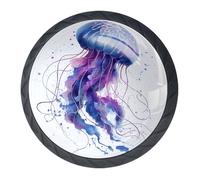 Lot de 4 boutons et poignées de placard en forme de méduse - 35 mm - Noir - Rond - Pour quincaillerie de meubles - Deux tailles de vis incluses