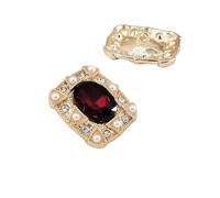 Lot de 4 boutons luxe ovales en strass, 24 x 20 mm, or, avec grandes perles, style vintage, brillant, à la mode, for couture(Red)