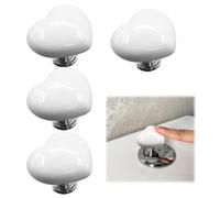 Lot de 4 boutons poussoirs de toilettes, bouton de chasse d'eau en forme de cœur, bouton poussoir de chasse d'eau en céramique couleur blanche en forme de cœur, pour famille, restaurant