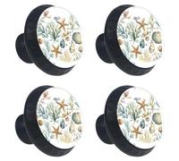 Lot de 4 boutons ronds en ABS pour tiroirs de commode, étoile de mer, coquillages, algues et plantes - Poignées d'armoire de cuisine rondes pour cuisine, armoire, chambre à coucher