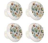 Lot de 4 boutons ronds en ABS pour tiroirs de commode, étoile de mer, coquillages, algues et plantes - Poignées d'armoire de cuisine rondes pour cuisine, armoire, chambre à coucher