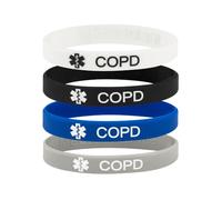 Lot de 4 bracelets d'alerte médicale BPCO pour maladies pulmonaires obstructives chroniques, Medium (18cm), Silicone, Pas de gemme