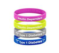 Lot de 4 bracelets d'alerte médicale de type 1 pour enfants, adolescents et adultes, Large 20cm, Silicone, Pas de gemme