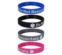 Lot de 4 bracelets d'alerte médicale en silicone avec inscription « Do Not Resuscitate », Medium or Large, Silicone, Pas de gemme