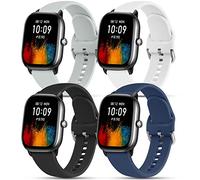 Lot de 4 bracelets de montre pour Amazfit GTS / GTS 2 / GTS 2e / GTS 2 mini - 20 mm - En silicone souple à libération rapide - Pour Amazfit Bip U Pro / Bip Lite / Bip S / Bip S Lite / Bip U - Femme et homme (S, noir + bleu marine + blanc + gris)